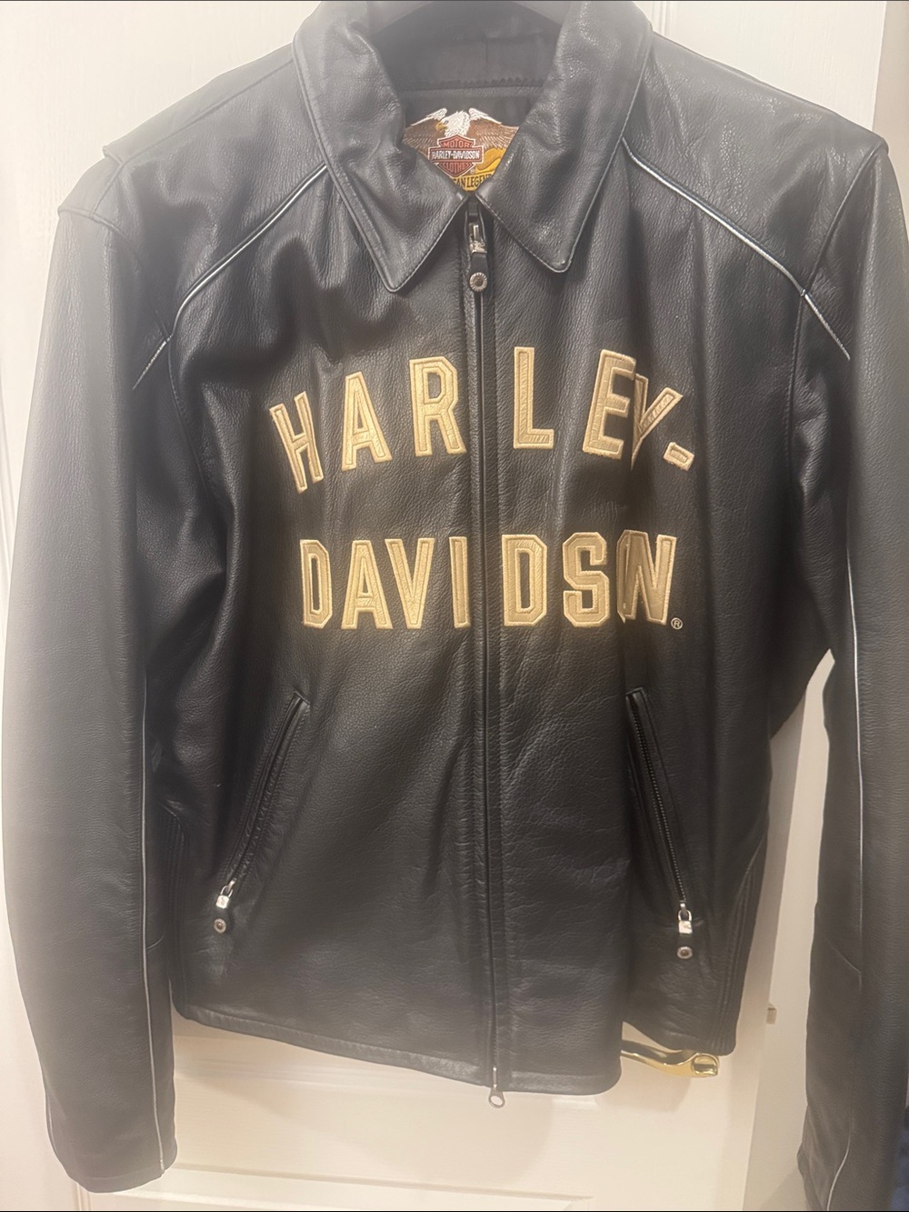 Harley-Davidson Black Leather Jacket with Gold Lettering